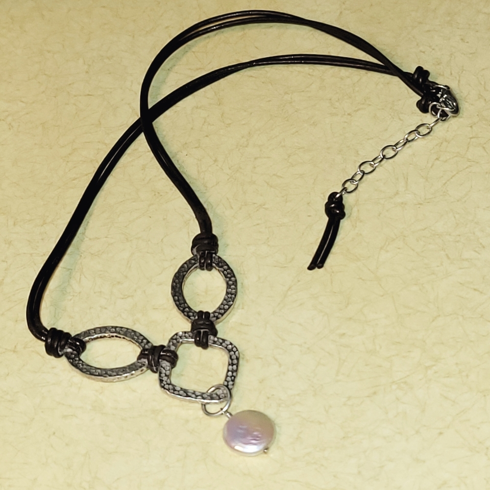 Silpada leather, silver, and pearl necklace - N1257